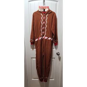 PJ's & Presents Christmas Gingerbread One-Piece Pajamas Holiday Women's M New!